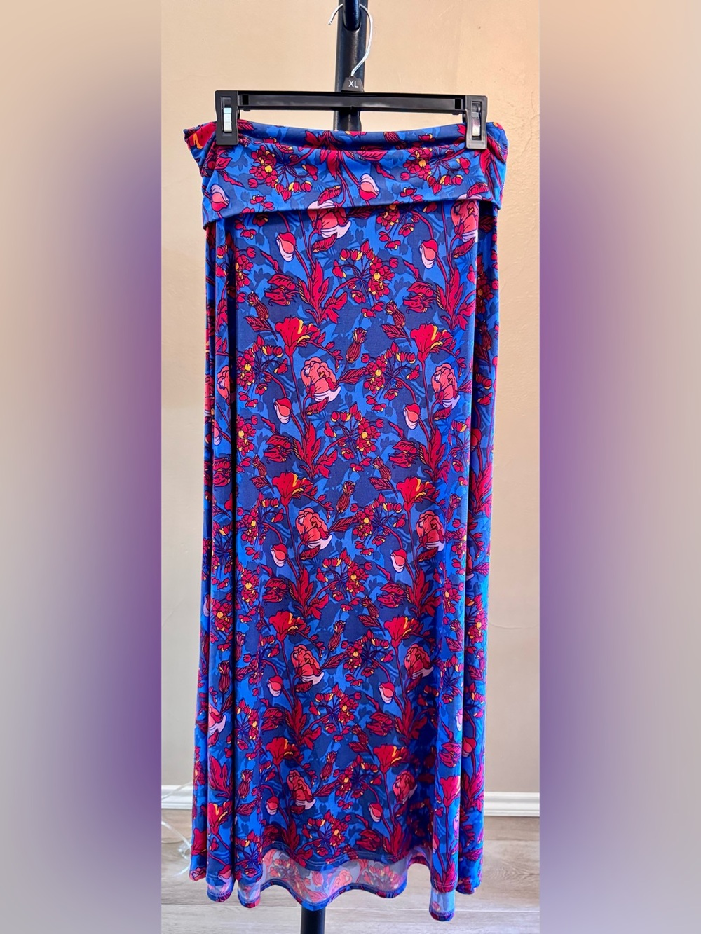 LulaRoe Blue Floral Maxi Skirt - Vibrant Pink & Red Print Womens Sz small